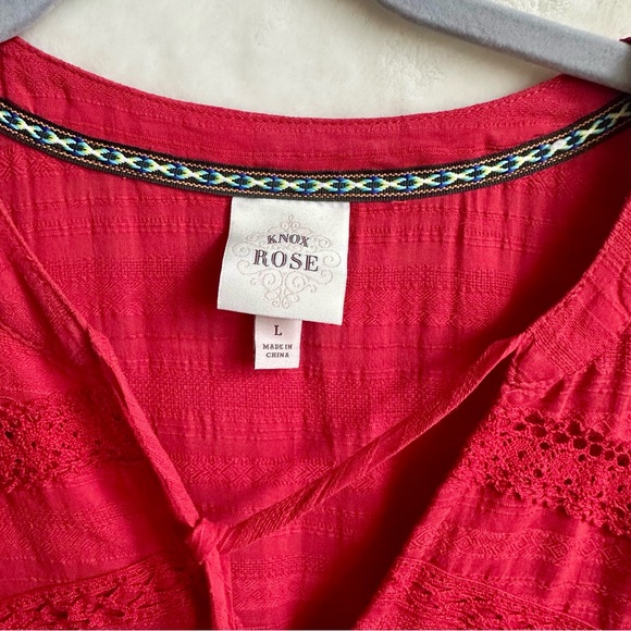 Knox Rose Red Boho Cap Sleeve Tiered Dress Size Large Tassel Ruffle Worn Once - Picture 5 of 6